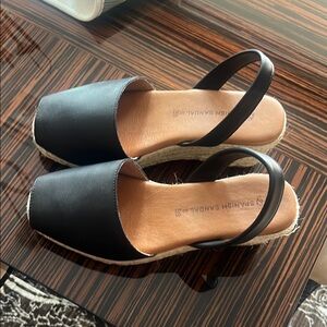 Black Espadrilles with Leather Upper and Slingback Strap